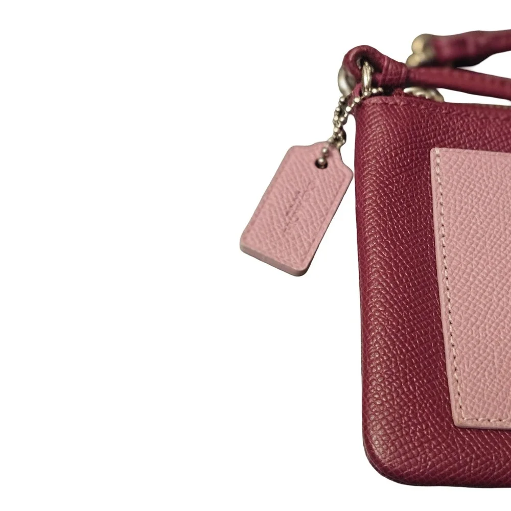 Coach‎ Corner Zip Wristlet Crossgrain Leather Colorblock Berry Pink 6643